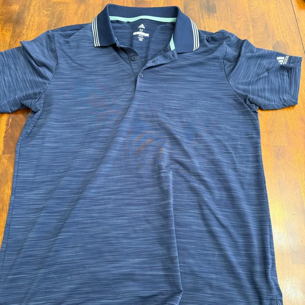 Adidas Golf Mens Medium Navy Blue Space Dye Performance‎ Polo Shirt RN88387